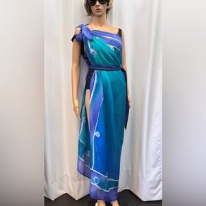Gottex  Blue and Green Silk Wrap Beach Sarong
